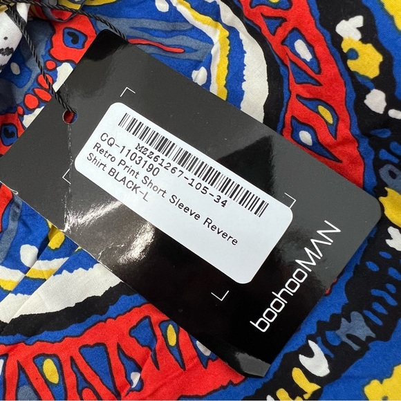 Boohoo Man Short Sleeve Retro Print Casual Button Up Collared Shirt Large New - Picture 5 of 6